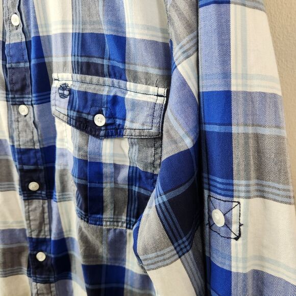 Timberland Mens Plaid Roll Tab Long Sleeve Dual Pocket Button Down Shirt XL - Picture 6 of 7